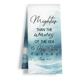 HSIASHENG Inspirational Christian Kitchen Towels, Mightier Than The Waves of The Sea is His Love Psalm 93:4 Bible Verse Decorative Hand Tea Dish Towels for Bathroom Kitchen, 16x24 Inch