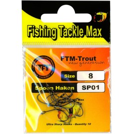 FTM Unisex - Adult 10C8364008C10 Spoon Hooks with Barbed Hooks - 10 Single Hooks for Blinkers, Trout Hooks for Trout Blinkers, Artificial Bait Hooks for Trout Fishing, Size: 8, Colourful, Normal