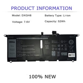 DELL DXGH8 Battery for DELL XPS 13 9370 XPS 13 9380 Inspiron 13 5390 Inspiron 13 5391 Inspiron 13 7390 2-in-1 7391 2-in-1 Inspiron 14 7490 Dell Latitude 3301 Vostro 5390 Vostro 5391 7.6V 52Wh 6500mAh