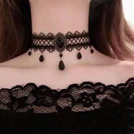Aneneiceera Boho Black Crystal Lace Choker Necklace Tassel Black Tears Necklace Choker Gothic Drop Rhinestone Necklace Retro Vintage Necklace Chain Jewellery Gifts for Women (Black A), Metal, Pearl