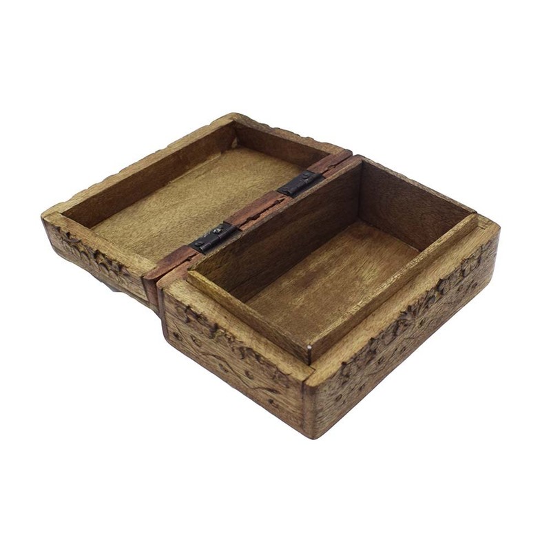 Wooden Carved Pentagram Box With Floral Design Top 6X4 Inch