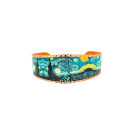 FRONT LINE JEWELRY Van Gogh Starry Night Bracelet – Handmade Copper Cuff for Unisex – Wearable Art Jewelry Inspired by Starry Night Painting