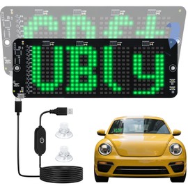Light Sign for Car, Large 9.5"×3.4" High Brightness LED, Programmable 4-Letter LED Car Sign,Green Light Display with Touch Dimmer, USB-C Charging & Suction Mounts