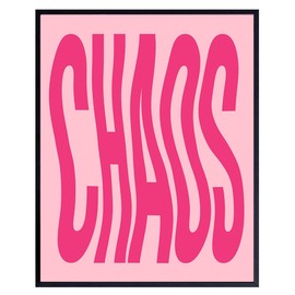 Chaos Wall Art Decor for Women - Pop art Wall Decor - Womens Aesthetic Wall Art for Living room - Hot Pink Wall Art - Minimalist Wall Decor - Retro style Typography Wall Art - Trendy Chic Home Decor