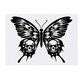 'Butterfly With Skull Wings' Temporary Tattoo - Water Resistant, Skin-Safe, Non-Toxic Transfer (TO00076151)