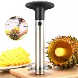 Royal Cuisine Pineapple Slicer Cutter Corer [3-in-1] for Diced Fruit Rings Stainless Steel Kitchen Tool with Anti Slip Handle Thicker Sharper Blade Gadget (Black)
