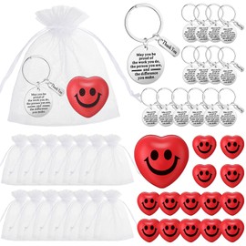 Yinkin 45 Pcs Employee Appreciation Gifts 15 Inspirational Keychain Motivational Keychains 15 Heart Stress Balls Smile Face Foam Balls 15 Organza Bag Inspirational Gifts for Employee Coworker Teacher