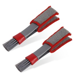 KVAEY 2 PCS Mini Duster for Car Air Vent, Double Ended Automotive Air Vent Microfiber Duster & Brush, Dust Collector Cleaner for Keyboard Window Leaves Shutter, Car Accessories (Red & Gray)