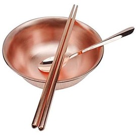 EnerMagiX Copper Bowl Chopsticks Spoon Set,99.9% Pure Copper Double-Layer Pure Copper Bowl Copper Chopsticks Copper Spoon for Kitchen Decor