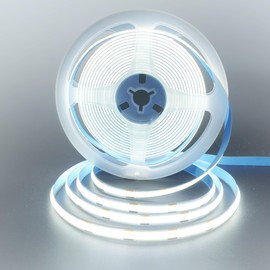 Clearhill 12V COB 480LED Strip Lights,16.4FT/5M（No Power Supply）,Cool White 6500K,480LEDs/M,with 5521DC Female Connectors,8mm Width,CRI90,Electroplated Double-Sided Panel,IP20,for Indoor Decoration