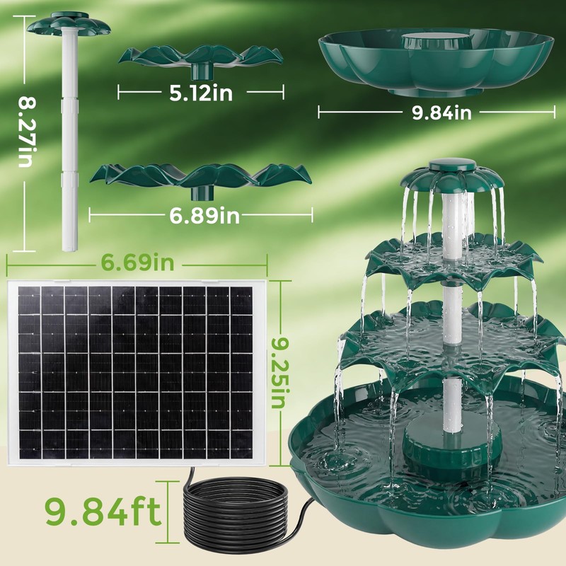 AISITIN 6.5W Solar Bird Bath Fountain, 3-Tiered Waterfall, DIY Detachable