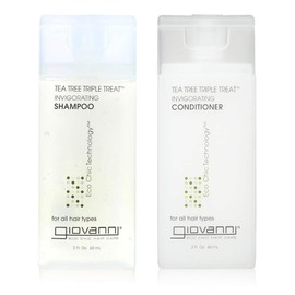 GIOVANNI Tea Tree Triple Threat Invigorating Shampoo & Conditioner Set - Travel Size, Cooling Peppermint, Eucalyptus, Rosemary, Helps Dry Scalp, Paraben Free, Moisturizes & Detangles - 2 oz (2 Pack)