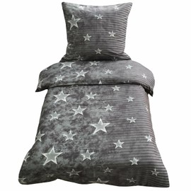 Leonado Vicenti Bed Linen 155 x 200 cm + 80 x 80 cm 2-Piece Microfibre Cover Cushion Cover Stars Grey Striped