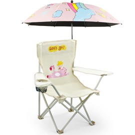 BUSYSIR Kids Beach Folding Camping Chair - Kids Camping Chair with Outdoor Umbrella - Lightweight and Sturdy - for Beach Outdoor Camping Picnic (Pink)