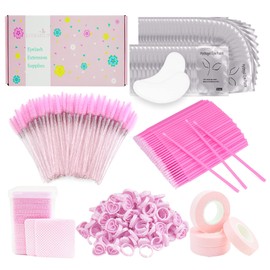 554 PCS Eyelash Extensions Supply Kit with 50 Pairs Eye Gel Pads for Lash Extensions, 100 Lash Brushes,100 Micro Applicators, 200 Glue Wipes, 4 Lash Tapes,100 Lash Glue Rings for Eyelash Extensions