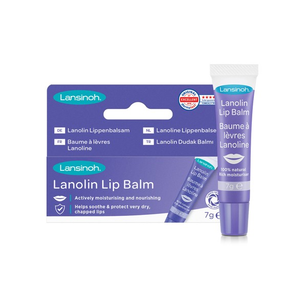 Lansinoh Lanolin Lip Balm - Soothes and Protects Dry & Cracked Lips - Actively Moisturises 7g, Clear