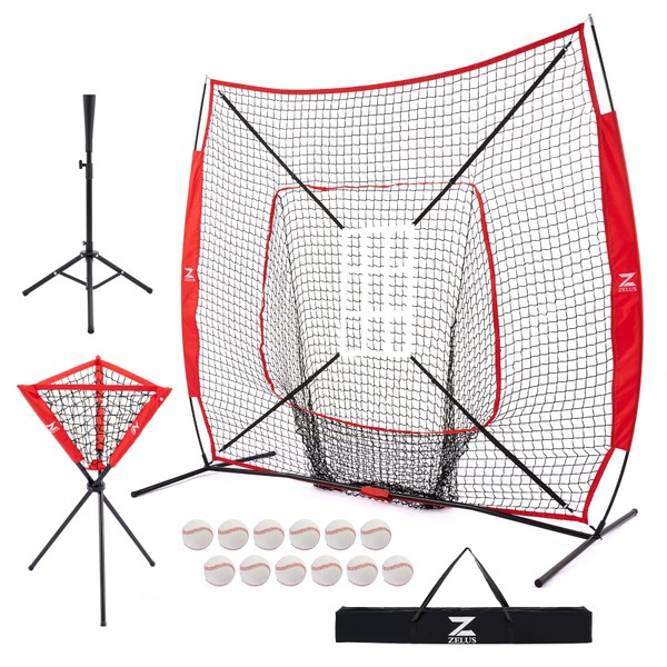 ZELUS Baseball Net Kit with Tee and Strike Zone, 7x7ft