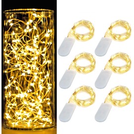 6 Piezas Luces de Hadas a Pilas, 2 Metros/20 LEDs Guirnalda de Luces Decorativas Mini Guirnalda Luces de Alambre de Cobre Forma de Luciérnaga y Estrellas para Fiestas Navideñas en Tarros de Cristal