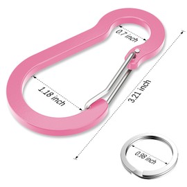 sprookber 3.2 Inch Aluminum Carabiner Clips D Ring, Caribeaner Spring Snap Hook with Keychain for Camping, Hiking, Gym & Outdoor Gear, Set of 10(Pink)