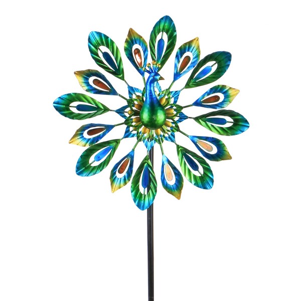 MUMTOP Wind Spinner 51 Inch Peacock Wind Spinner Outdoor Metal with Double Wind Sculpture for Patio, Lawn & Garden Decor