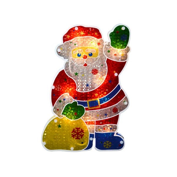 Sienna Lighted Holographic Santa Claus Christmas Window Silhouette Decoration, 13"