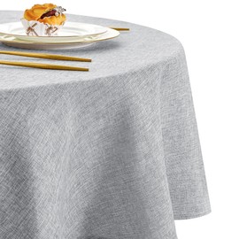 DWCN Light Grey Tablecloth Round 140 cm Tablecloth Linen Look Washable Tablecloth Outdoor Tablecloth Weatherproof Table Linen for Dining Room, Garden, Party, Weddings, Household, Living Room, Balcony