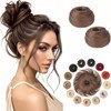 KISANOF Messy Bun Hair Piece Human Hair Chocolate Brown Wavy