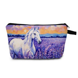 MoCaliduccious White Horse Makeup Bag Small Travel Zipper Cosmetic Bag Horse Gifts for Horse Lovers Birthday Gift for Women Friends