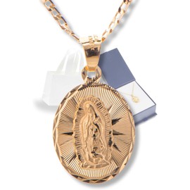 ADALUNA Collar de medalla de la Virgen de Guadalupe para mujer, Oro 14k laminado, Cadena ajustable con dije Nuestra Señora de Guadalupe, Joyería religiosa católica, Regalo caja, bolsa y tarjeta incluida Dia de las madres, primera comunión
