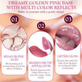 3Pcs Lasting Plump & Shine Lip Gloss Set, Plumping Sparkling Feuchtigkeitsspendend Lippenstift Hyaluronsäure Lip Glaze mit Cremiger Textur, Farbiges Lipgloss für voller wirkende Lippen