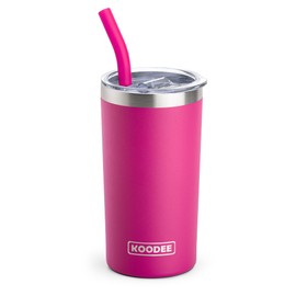 koodee 12 oz Tumbler with Lid and Straw-Stainless Steel Double Wall Vacuum Insulated Tumbler Travel Coffee Cup for Women (Rose Red)