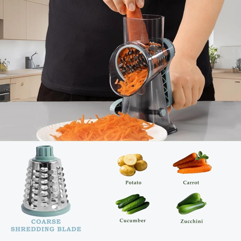Unbranded Rotary Cheese Grater with Hand Crank & 3 Blades