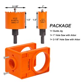 VIKITON Door Lock Installation Kit, with 1 inch & 2-1/8 inch Hole Saw and Jig, for Drilling Wood and Metal Door, Installing Deadbolt and Knob, Orange