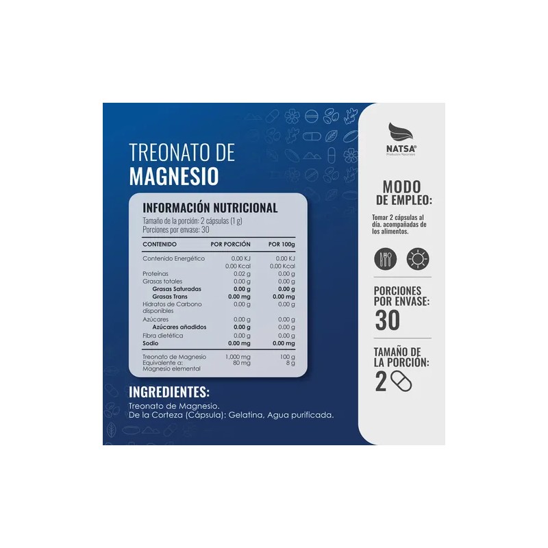 Treonato De Magnesio, 180 Cápsulas (3 Frascos 60 Caps C/u)