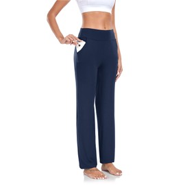 TownCat Women’s Yoga Pants with Pockets, High Waist Workout Bootcut Yoga Pants, Women's Soft Casual Gym Stretch Pants (Navy Blue, XL)