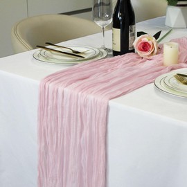 LuxeLouise Cheesecloth Table Runner 120 Inch Pink Cheese Cloth Table Runner 10ft Chiffon Gauze Table Runners for Table Decor Birthday Party Baby Shower and Bridal Shower Decorations