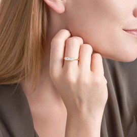 MORGAN & PAIGE 18K Yellow Gold Plated 925 Sterling Silver Princess-Cut Cubic Zirconia Yesterday, Today, Tomorrow 3-Stone Engagement or Anniversary Ring - Size 8