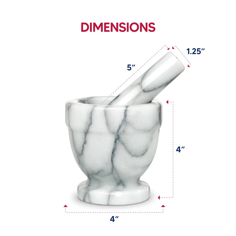 HIC Kitchen Tall Mortar and Pestle Set, Solid Carrara Marble,