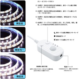 Lasoll LED Tape Light, Strip Light, Daylight White, 9.8 ft (3 m), Waterproof, Motion Sensor, Stepless Dimming, High Brightness, Indirect Lighting, USB Powered, Double-Sided Tape, Cuttable, Easy