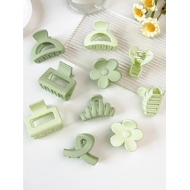 Hemasa 10 Pcs ((5 Styles)) Matte Small Flower Jaw Clips for Women/Girls (Green)
