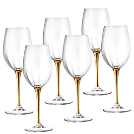 Barski Goblet - White Wine Glass -Crystal Glass - Water Glass - Shiny Gold Stem - Stemmed Glasses - Set of 6 Goblets - 14 oz Made in Europe