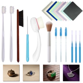 Rmannke Jewelry Cleaning Kit, Jewelry Cleaner Brush, Horse Hair Brushes, Big&Small Crevice Brush, Cleaning Polishing Cloth（22 Pcs）