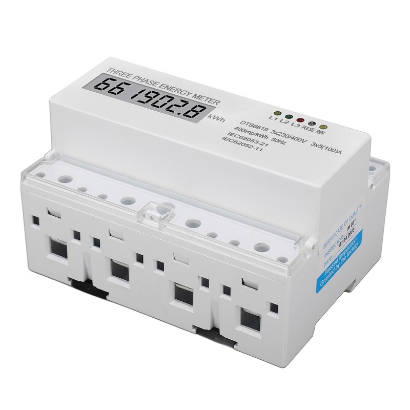 3 Phase Energy Meter DIN Rail Mount Electricity Usage Monitor
