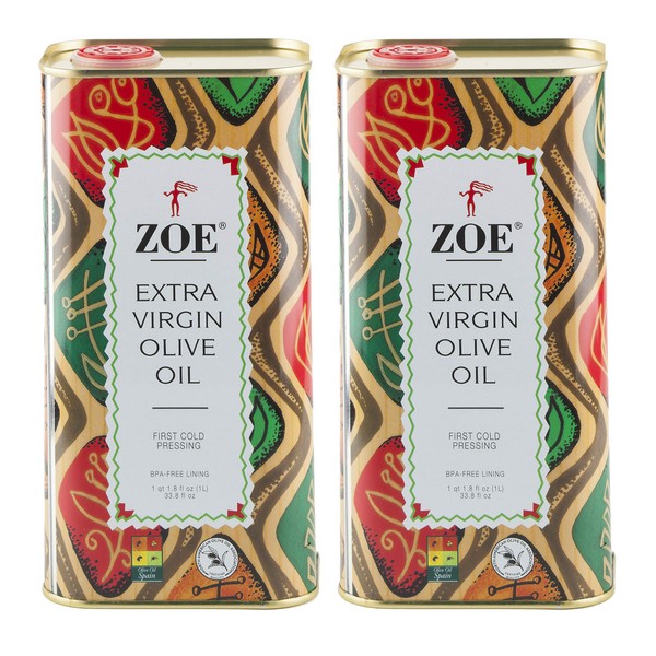 ZOE, Extra Virgin Olive Oil Tin, BPA Free Lining, 1L 33.8 Ounce Pack of 2
