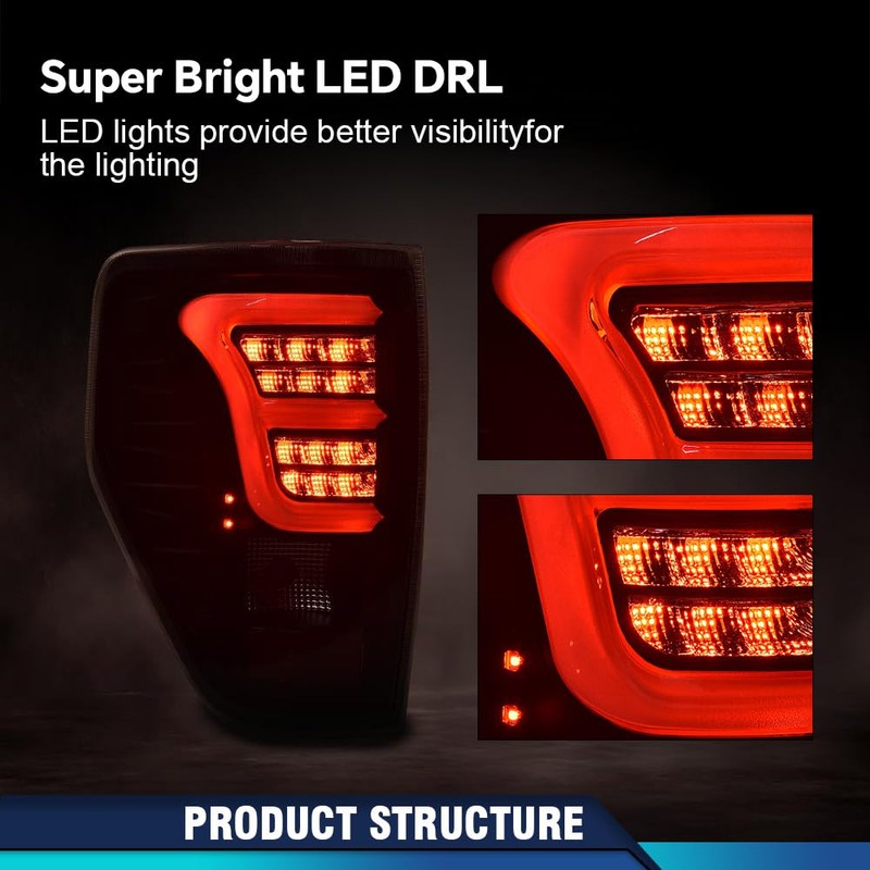 PIT66 LED Tail Lights Pair w/Red Light Bar&wiring harness Compatible
