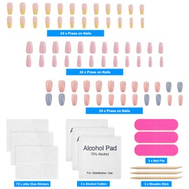 3Sets Acrylic Press on Nails Designs Marble Coffin Fake Nails Artificial False Nails with Blue Marble & Sequins Designs Glossy Glue on Nails Light Blue Full Cover Stick on Nails for Women