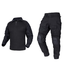 IDOGEAR Men G3 Assault Combat Uniform Set with Knee Pads and Elbow Pads Multi-camo Camouflage BDU Clothing Tactical Airsoft Hunting Paintball Gear (Black, Medium)