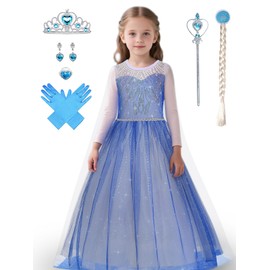 YYSSNM Girls Princess Dress with Crown Magic Wand Cape Princess Costumes for Party Cosplay