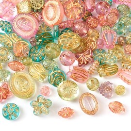 BB Beadthoven 48 piezas cuentas assortidas de acrílico Bohemia para hacer joyas, cuentas transparentes con metal entrelazado, cuentas checas estéticas en forma de corazón, mariposa, flor, redonda