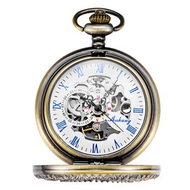 TREEWETO Hollow Silver Flower Vine Skeleton Roman Numerals Mechanical Pocket Watch, brown (bronze), Retro